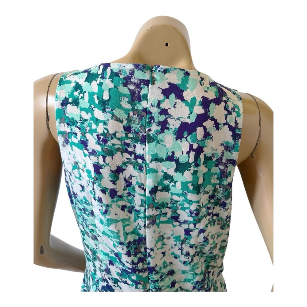 Ann Taylor Blouse Womens 2 Abstract Teal Blue Sleeveless Draped Front Back Zip - Picture 6 of 8